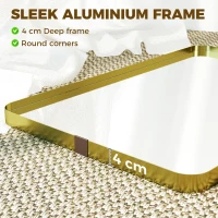HOMCOM Rectangular Wall Mirror, 90 x 60 cm Wall Mounted Bathroom Mirror w/ Aluminium Alloy Frame and Tempered Glass, Gold Tone(m-4)