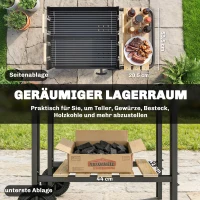 Outsunny Houtskoolbarbecue met 4 verstelbare grillhoogtes, 2 houten planken, 2 wielen, aslade, 99,5 x 58 x 82 cm(m-6)