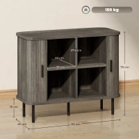HOMCOM Mid-Century Modern Sideboard Storage Cabinet with Slatted Tambour Sliding Doors, Kitchen Cabinet with Steel Legs, Grey(m-3)