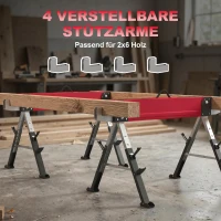 HOMCOM 2-delige set zaagbokken tot 1160 kg, inklapbaar, 7-voudig in hoogte verstelbaar (64-81 cm), metalen werkbokken met handgreep, rood(m-8)
