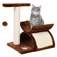 PawHut Kratzbaum 43 cm Kleiner Katzenbaum mit Tunnel, U-förmige Liegefläche, Katzenkratzbaum mit Kratzbrett, Spielball, Katzenmöbel für kleine Katzen, Braun(m-12)