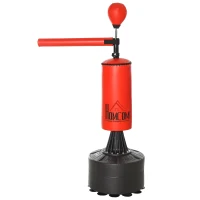 HOMCOM Sac de frappe sur pieds punching ball brunier 3 en 1 avec ballon de vitesse bras flexible rotatif hauteur réglable revêtement synthétique base HDPE dim. 88L x 48l x 155-205H cm noir rouge(m-11)