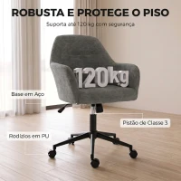 HOMCOM Cadeira de Escritório em Chenille com Rodas, Função Basculante, Altura Ajustável e Acolchoamento Espesso, Cinzenta(m-7)