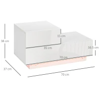 HOMCOM Comodino Moderno con 16 Luci LED RGB, Telecomando e Due Cassetti in Truciolato, 70x37x38cm, Bianco(m-3)