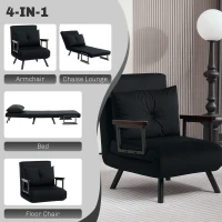 HOMCOM 4-in-1 Velvet-Feel Single Chair Bed, with Pillow - Black(m-4)