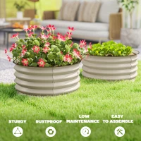 Outsunny Set of 2 Raised Garden Bed, Metal Planter Box with Safety Edging, Easy-to-assemble Stock Tank, Cream White(m-7)