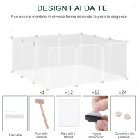 PawHut Recinto per Cuccioli e Piccoli Animali Modulabile in Metallo e PP, 12 Pannelli da 35x45cm Bianco(m-4)