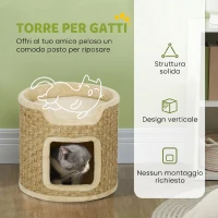 PawHut Albero Tiragraffi per Gatti Alto 37 cm a 2 Livelli con Nicchia e Corda in Sisal, Fino a 5 kg, Cachi(m-4)