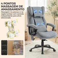 HOMCOM Cadeira de Escritório com Massagem de Amassamento em 4 Pontos Encosto Alto Altura Ajustável Assento Amplo Almofada Lombar Cinzento(m-4)