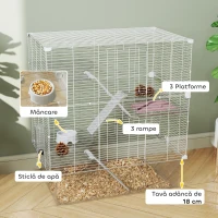 PawHut Cușcă pentru rozătoare pe mai multe niveluri cu accesorii incluse, din oțel, PET și PS, 73x47x80 cm, alb(m-5)