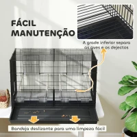PawHut Gaiola para Pássaros com Divisória com Comedouros Poleiros e Bandeja Removível 94x57x57 cm  Preto(m-7)