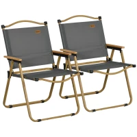 Outsunny Set 2 Sedie per Esterni Pieghevoli con Braccioli in Tessuto Oxford e Acciaio, Grigio(m-1)