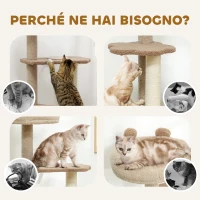 PawHut Albero Tiragraffi per Gatti con Lettino, Casetta e Piattaforme, in Legno e Cashmere, 48x40x133 cm, Marrone(m-7)