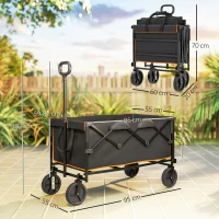 Outsunny 160L Festival Trolley on Wheels, Folding Camping Trolley Cart w/ Tailgate, 100kg Heavy Duty Garden Collapsible Folding Wagon w/Adjustable Handle, Carry Bag for Beach Picnic, Black and Orange(m-3)