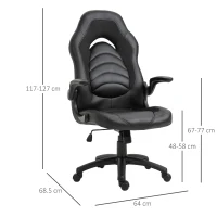 Vinsetto Poltrona Gaming o da Ufficio in Similpelle Nera, Braccioli Pieghevoli Schienale e Altezza Regolabile 117-127Acm(m-3)