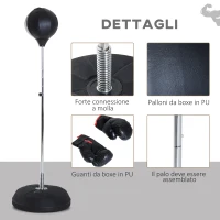 HOMCOM Punching Ball da Terra con Guantoni, Altezza Regolabile 126-144 cm e Base Riempibile, Nero(m-7)
