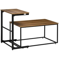 HOMCOM Conjunto de 2 Mesas de Centro Mesas Auxiliares com Estrutura de Aço 55x33,5x65cm e 80x50x40cm Nogueira e Preto(m-1)