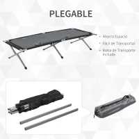Outsunny Cama de Camping Plegable de Aluminio con Bolsa de Transporte Portátil con Acolchado Capacidad de Carga 114 kg para Interiores y Exteriores 210x86x42 cm Gris(m-5)