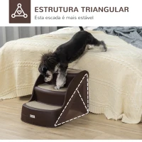 PawHut Escada para Cães de 3 Degraus Dobrável Escada para Animais de Estimação com Tapetes Antiderrapantes 49x38x38 cm Marrom(m-6)