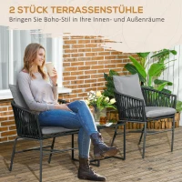 Outsunny Set van 2 Buitenkrukken, Boho-Design, Zit- en Rugkussens, Comfortabele Zitting, Metalen Frame, Donkergrijs(m-4)