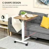 HOMCOM Sta-Bureau Verstelbaar met 4 Wielen C-Vorm 65 cm x 48 cm x 70-110 cm Naturel + Wit(m-5)