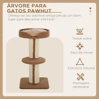 PawHut Arranhador para Gatos Altura 91 cm de 3 Níveis com Ninho Plataforma e Poste de Sisal 45x45x91 cm Marrom Claro(m-4)