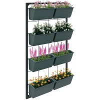 Outsunny Plantentrap Bloemenrek 8 Plantenbakken, stapelbaar, weerbestendig, 52,5 x 14 x 90 cm, Donkergroen + Zwart(m-11)