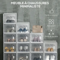 HOMCOM Lot de 18 boites cubes rangement à chaussures modulable avec portes transparentes - 25 x 35 x 19 cm(m-4)
