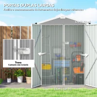 Outsunny Abrigo de Jardim Exterior 1,1 m² 133x87x178 cm com 2 Portas Duplas de Abrir Telhado de Duas Águas e Luvas Cinzento Prateado(m-4)
