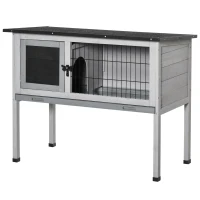 PawHut Conigliera Rialzata in Legno da Esterni con Tettuccio Apribile e Vassoio per Roditori 86x45x70cm(m-11)