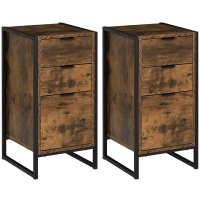 HOMCOM Bedroom Chest of Drawers Set of 2, Industrial 3-Drawer Dresser, Storage Drawers Unit with Metal Frame for Living Room, Rustic Brown