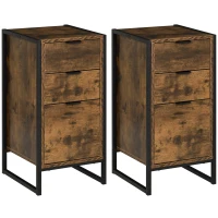 HOMCOM Bedroom Chest of Drawers Set of 2, Industrial 3-Drawer Dresser, Storage Drawers Unit with Metal Frame for Living Room, Rustic Brown(m-1)
