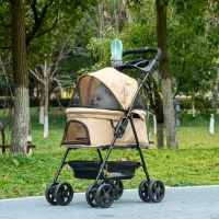 PawHut Hundewagen Hundebuggy, klappbar, 2 Sicherheitsleinen, 2 Becherhalter,  67 x 45 x 96 cm, Khaki(m-10)