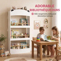AIYAPLAY Bibliothèque Murale Enfant à 4 Niveaux, Étagère à Livre 3-8 Ans, Meuble de Rangement pour Salle de Jeux, Salon, Blanc(m-7)