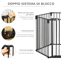PawHut Cancelletto di Sicurezza Pieghevole 6 Sezioni, Cancellino Barriera per Cani in Acciaio, Sistema di Blocco e Chiusura Automatica, Nero(m-4)