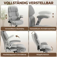 HOMCOM Bürostuhl mit Airbag-Lendenstütze, Schreibtischstuhl mit hochklappbaren Armlehnen, Taschenfedern, Hellgrau(m-7)