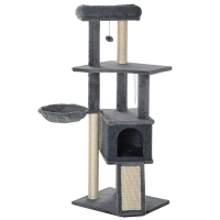 PawHut Arranhador para Gatos 127 cm com Caverna Rede Cama Plataformas Rampa de Sisal Bola Pendurada Cinza