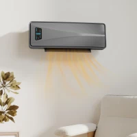 HOMCOM 2000W Ceramic Electric Heater with Fan, Adjustable Thermostat, Wall Mounted - Grey(m-2)