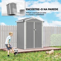 Outsunny Abrigo de Jardim Exterior 1,1 m² 133x87x178 cm com 2 Portas Duplas de Abrir Telhado de Duas Águas e Luvas Cinzento Prateado(m-6)