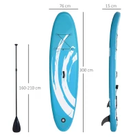 Outsunny Prancha de Paddle Surf Insuflável 300x76x15cm Prancha de Stand Up Insuflável com Remo Ajustável Barbatanas Superfície Antiderrapante Bomba e Bolsa de Transporte Azul(m-3)