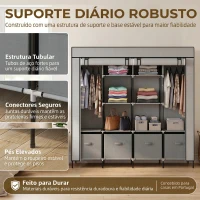 HOMCOM Roupeiro de Tecido com 10 Compartimentos 2 Trilhos Suspensos e 4 Gavetas de Tecido 166x42,5x169,5 cm Cinza Escuro(m-5)