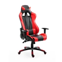 HOMCOM Sedia Gaming Professionale Girevole，Sedia da Ufficio Reclinabile con Sostegno Lombare e Collo PVC 67 x 67 x 123-132cm Nero-rosso(m-10)