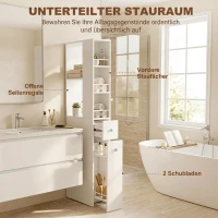 HOMCOM Smalle hoge badkamerkast, 135 cm badkamerkast met 2 lades, wit(m-5)