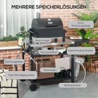 Outsunny Barbecuestation BBQ-wagen, incl. accessoires, 125 x 65 x 84 cm, Zwart + Zilver(m-6)