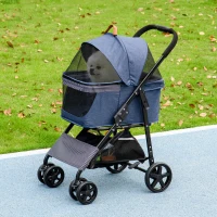 PawHut 2-in-1 Hundebuggy, abnehmbare Transporttasche, klappbarer Metallrahmen, 77,5 x 51 x 99,5 cm, Dunkelblau+Schwarz(m-10)