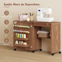 HOMCOM Dulap Pliabil pentru Mașină de Cusut cu 18 Cuie pentru Bobină, Maro(m-4)