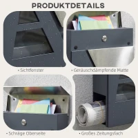 HOMCOM Brievenbus voor wandmontage, weerbestendig met krantenhouder en 2 sleutels voor buitenmuur, Donkergrijs(m-6)