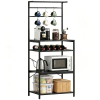 HOMCOM Freestanding Shelving Unit, Industrial Storage Shelf with 6 Hooks and Wine Rack for Living Room, Home Office, Black(m-12)