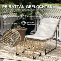 Outsunny Rattan Relaxsessel mit Fußhocker UV-beständig Gartensessel mit Kissen Bänder 65 x 93 x 80 cm Naturholz(m-4)