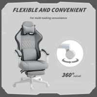 HOMCOM Gaming Chair, Gamer Computer Chair with Footrest, High Back, Lumbar Support, Adjustable Height, Swivel Wheels for Home Office, Grey(m-8)